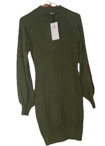 Vestido Suéter Exlura Verde Tejido Manga Larga Cuello Simulado Para Mujer Talla Pequeña NUEVO - Imagen 1 de 6