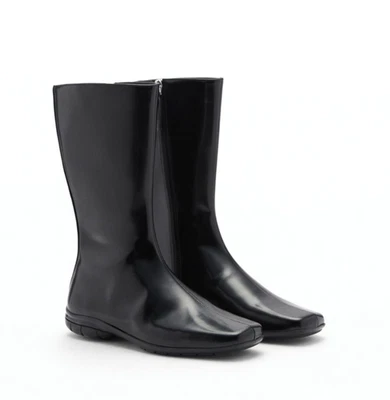 MANGO MNG $219 COVER Botas de cuero negro punta cuadrada media pantorrilla talla 40 EE. UU. 9 Foto 1 de 4