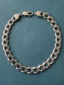 Vintage Italy Designer .925 Sterling Silver Mens Cuban Curb Link Chain Bracelet - Picture 1 of 8