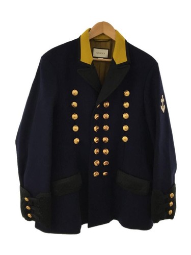 GUCCI altro cappotto in feltro con toppa ancora 46 lana navy P 579081