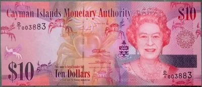CAYMAN ISLANDS MONETARY AUTHORITY  10  DOLLARS AUNC NOTE FROM  2010, P35,  QEII - Image 1 of 2