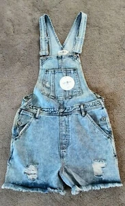 Womens Denim Bib Jean Overalls Umgee Brand Distressed Boho Small New With Tags - Picture 1 of 5