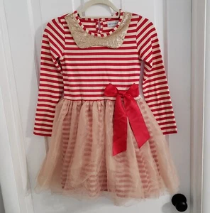 Only Little Once Girls Holiday Dress SIZE 10 Christmas Tulle Sequins Striped - Picture 1 of 11