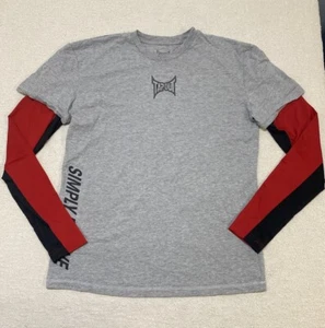 Tapout Y2K Shirt Men’s XL Crewneck Long Sleeve Gray Logo Red Sleeves - Picture 1 of 6