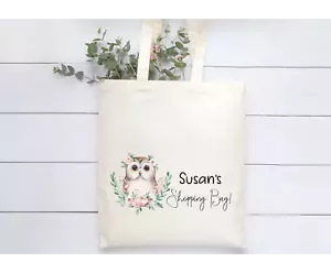 Borsa shopping personalizzata beige naturale gufo floreale mamma nan amica - Foto 1 di 1