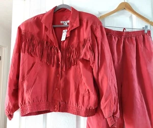 Vintage Malcolm Blumen 100% Seide Jacke mit Fransen Damen L - Bild 1 von 7