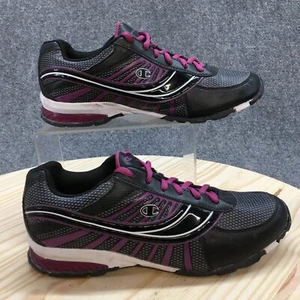 Champion Shoes Womens 8 Athletic Lace Up Low Sneakers Black Purple Faux Leather - Picture 1 of 14