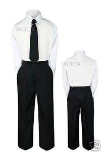 3pc Baby Boy Toddler Kid Teen Formal Suit White Shirt Black Pants Necktie S-20 - Picture 1 of 4