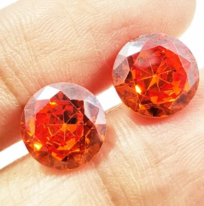 10.30 Ct Pair Orange Zircon Round Shape Loose Gemstones 9.00x8.95x5.15 MM - Picture 1 of 5