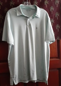 IZOD Golf Shirt Pale Mint Green Stripe with Stretch 2 Button Summer Spring L - Picture 1 of 10