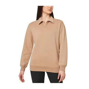Womens Mondetta Collared Pullover Sweatshirt Tan Natural Medium M - Picture 1 of 2