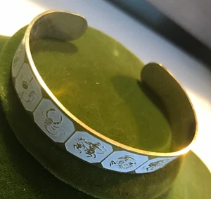 Vintage Adjustable Zodiac Bracelet All Signs White and Gold Tone - Picture 1 of 7