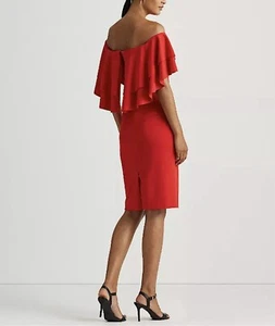 Ralph Lauren schulterfreies rotes Etui-Cocktailkleid Krepp Rüschen Damen 8 - Bild 1 von 17