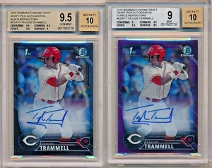 2016 16 Bowman Chrome Taylor Trammell schwarz & lila Refraktor Auto Lot BGS 9.5 - Bild 1 von 1