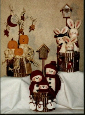 The Trios Folk Doll Sew Pattern Soft Sculpture Primitive Snowmen Pumpkin Bunnies - Image 1 of 2