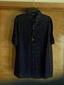 NWT $98 Hart Schaffner Marx Blue Shirt Mens L Short Sleeve 100% Cotton Navy - Picture 1 of 5