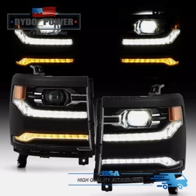 FULL LED Black Projector Headlights For 2016-2018 Chevy Silverado 1500 Headlamps - Image 1 of 4