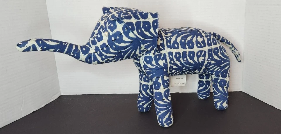 Primitives by Kathy Elephant Block Flower Print Blue Linen - Image 1 of 4