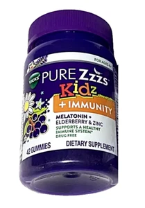 Vicks Pure Zzzs KIDZ + Immunity Melatonin Elderberry & Zinc 42 Gummies Exp 10/25 - Picture 1 of 2