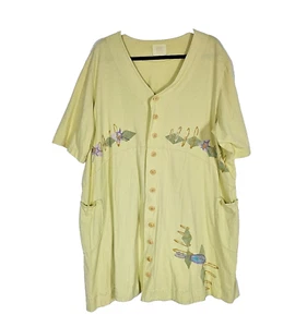 Blue Fish Vintage Women 2 Citron Buttons Pockets Lagenlook Handprinted USA Dress - Picture 1 of 16
