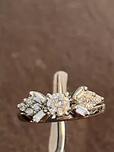 14k White Gold Diamond Ring Combined Wedding Set Estate Vintage Size 5 - Picture 1 of 10