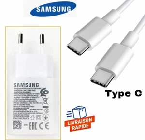 Chargeur secteur mural+Cable Type C vers type C Samsung Original - Foto 1 di 6