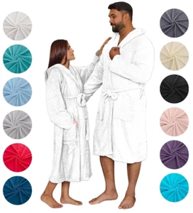 LUXURY EGYPTIAN COTTON HOODED BATH ROBE TOWELLING HOTEL QUALITY DRESSING GOWN UK - Picture 1 of 20