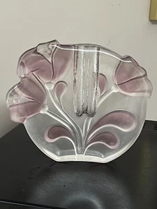 "JARRÓN de colección Walther Glas solitario bloque vidrio tulipanes en relieve esmerilado 6,75x5,5x2""" - Imagen 1 de 9