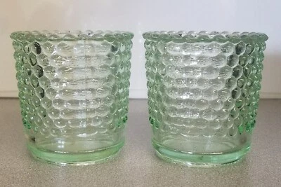 INDIANA GLASS Vintage Hobnail Votive Candle Holder Spring Green Translucent SET of 2