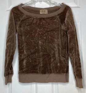 Woman Vintage JUICY COUTURE Brown Y2K Velour Off Shoulder L/s Sweatshirt Medium - Picture 1 of 3