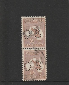 Australia 1929 1930: 6d. Brown Kangaroo S/M Watermark Perforated OS. Joined Pair - Picture 1 of 2