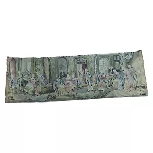 Antique 1920s Belgium Woven Tapestry Colorful Victorian Gathering 54.5 X 18" - Picture 1 of 10