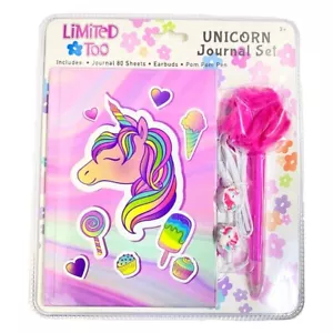 Limited Too Unicorn Journal Set Unicorn Earbuds, Pom Pom Pen, & Journal - Picture 1 of 2
