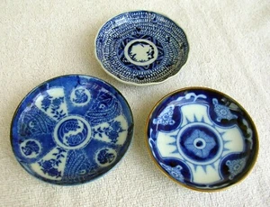 3 cuencos/plato chinos del siglo XIX azul y blanco, arroz, té, saki, excelente - Imagen 1 de 12