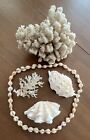 Collier coquille corail, coquillages et cowrie