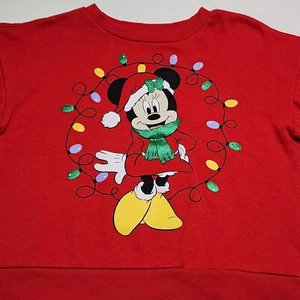 Girls Disney Minnie Mouse Holiday Christmas Lights Glitter Oversized Sweatshirt - Picture 1 of 7
