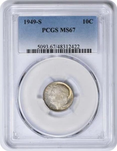 1949-S Roosevelt Silver Dime MS67 PCGS Toned #2419 - Picture 1 of 2