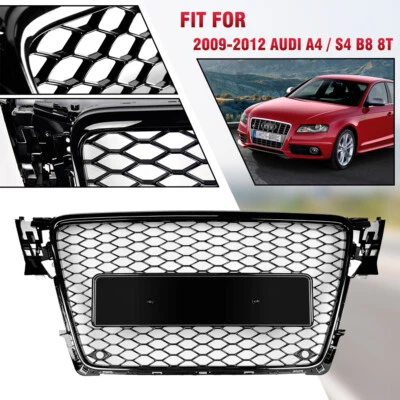 For 2009 2010 2011 2012 Audi A4 S4 B8 Black Decorative Front Mesh RS4 Grille - Image 1 of 4