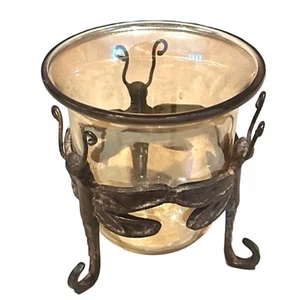 GATCO Dragonfly Candle Holder 4.5” Glass & Brass Vintage Inspired - Picture 1 of 9