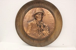 PIATTO D'EPOCA DA PARETE IN LEGNO E RAME 31 cm - VINTAGE WOOD AND COPPER PLATE - Foto 1 di 5