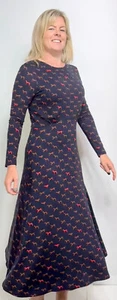HOBBS Dress Sian Long Slv Jersey DogPrint Fit&Flare ZipBack Kneeover(A259)RRP£89 - Picture 1 of 9