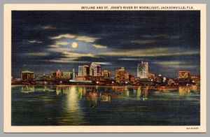 Postal Skyline & St. John's River por Moonlight Jacksonville Florida Linen 1936 - Imagen 1 de 2