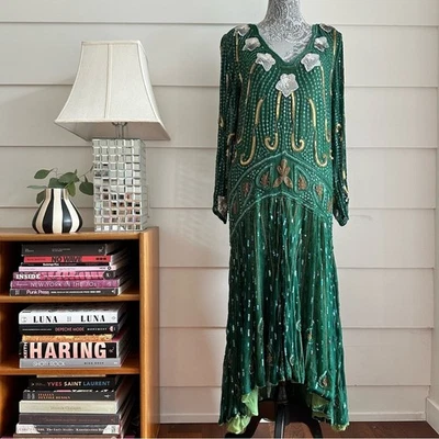 Vintage Silk Sequin and Beaded Drop Waist Dress Special Occasion Dress - Image 1 of 4