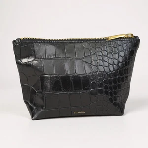 Cuyana Croc embossed black leather zip top pouch with dust bag Limited Edition - Picture 1 of 8
