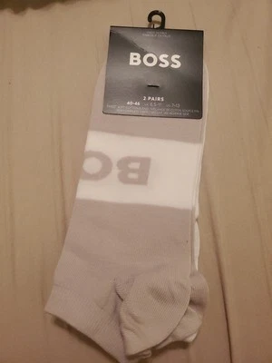 Hugo Boss Men's Ankle Socks Logo Writing Boss 2-Pairs Tan White - Image 1 of 4