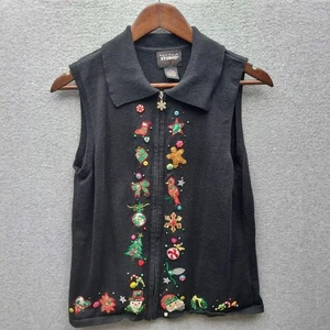 Vintage Designer Originals Studio Joy Weihnachten Pullover Weste S schwarz 55% Ramie 4 - Bild 1 von 3