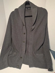 Claiborne Button Up Sweater, Mens Large Tall, Grey, Cotton, Cardigan, Pockets - Picture 1 of 6
