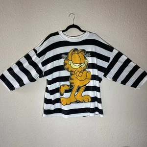 VTG Garfield Cat T Shirt AOP Prison Stripes 1990’s Streetwear Sun USA Made 1X/2X - Picture 1 of 10