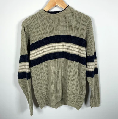 Suéter Y2K Patrón Rayas Adulto Grande Verde Negro Grueso Tejido Cuello Redondo Haggar Foto 1 de 4