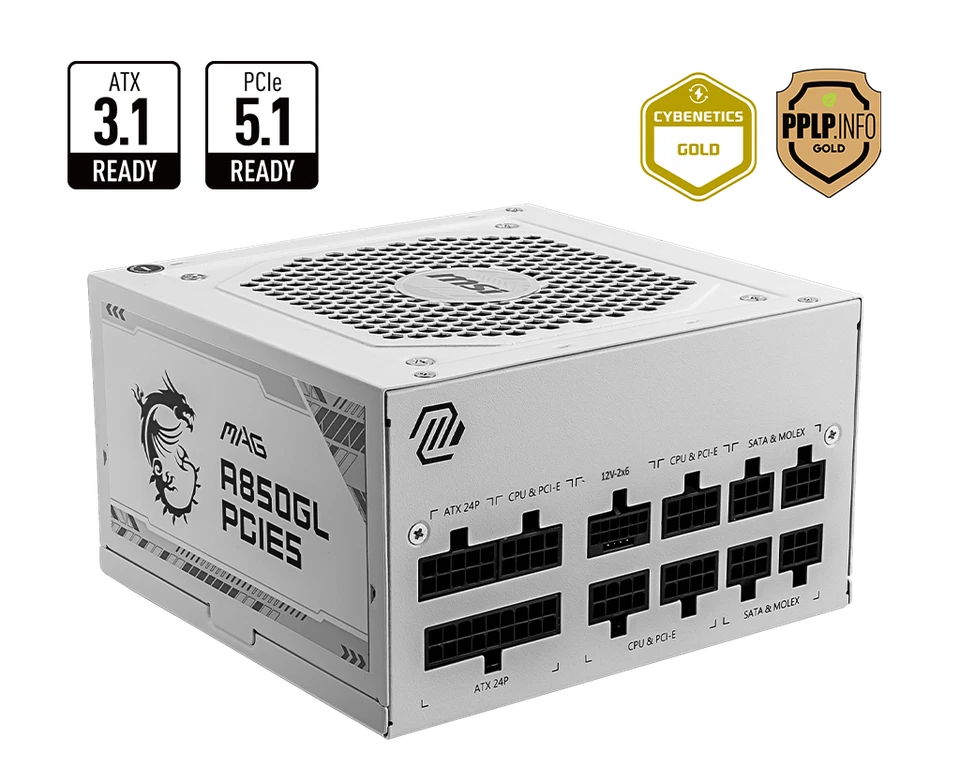 MAG MAG A850GL PCIE5 WHITE Gaming Power Supply full modular 80 PLUS Gold - Bild 1 von 4
